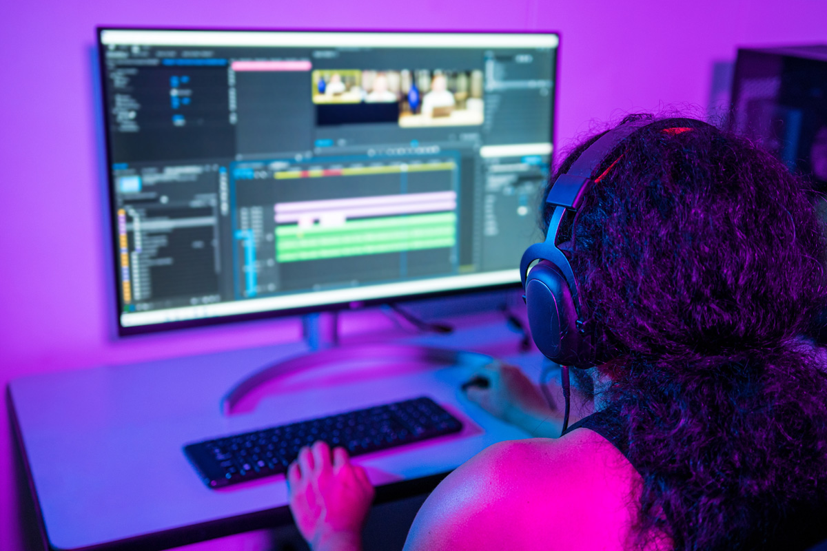 person working as video editor